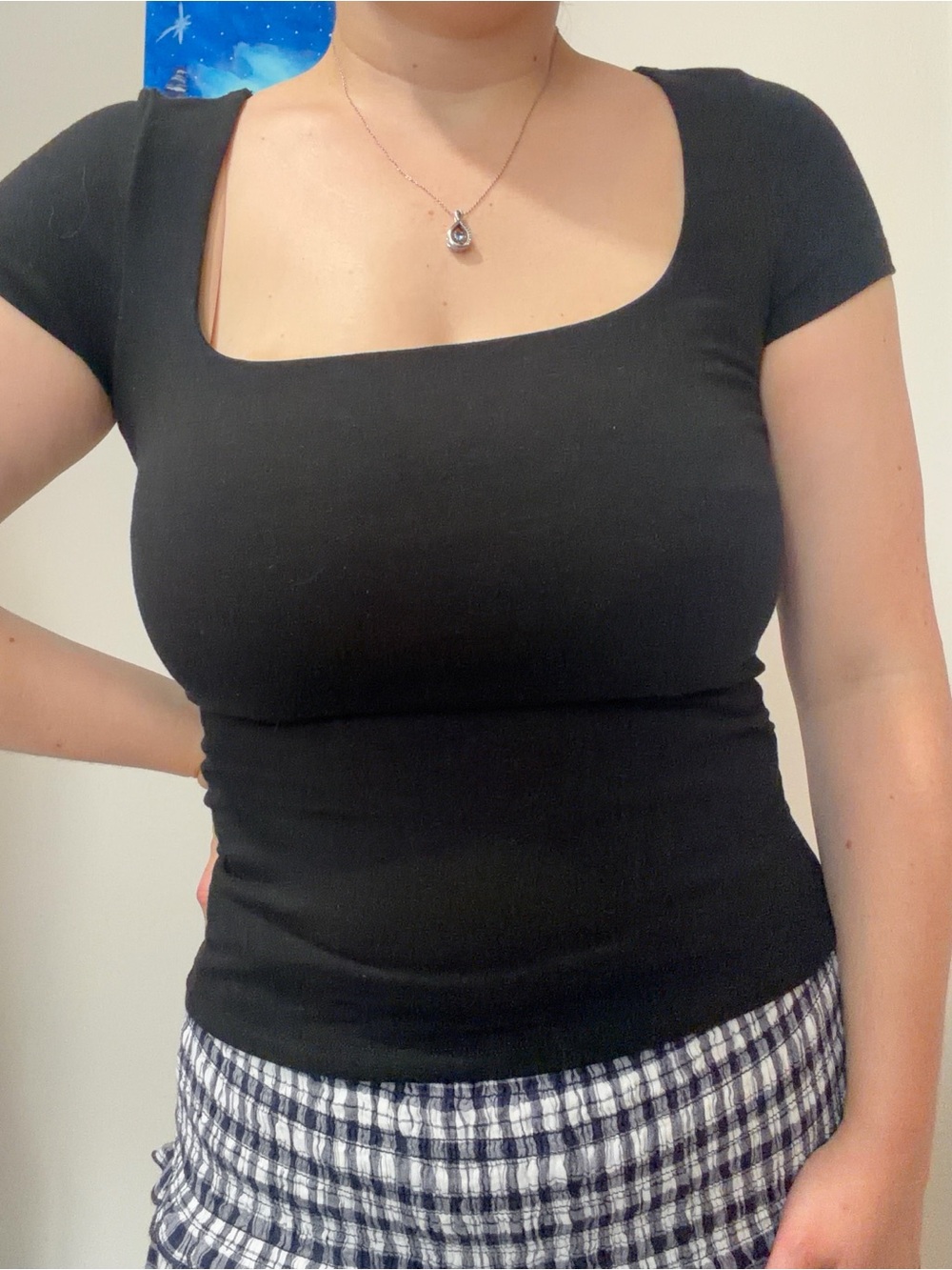 American Eagle Outfitters Black Square Neck Short Sleeve Tee